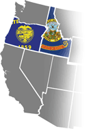 A map of the western United States with Oregon and Idaho filled in