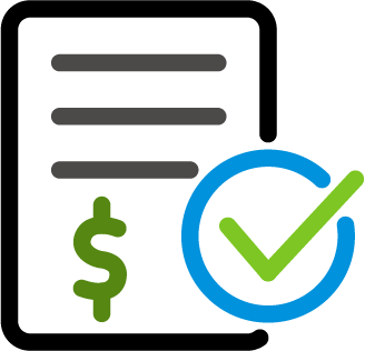 An illustration of of a document with a dollar sign and a checkmark.