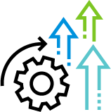 An illustration of a gear turning with arrows pointing updawards.