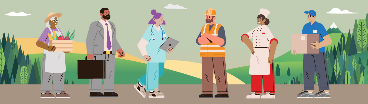 An illustration with of employees from different industries.