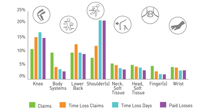 Top injured body parts (2012–2018)