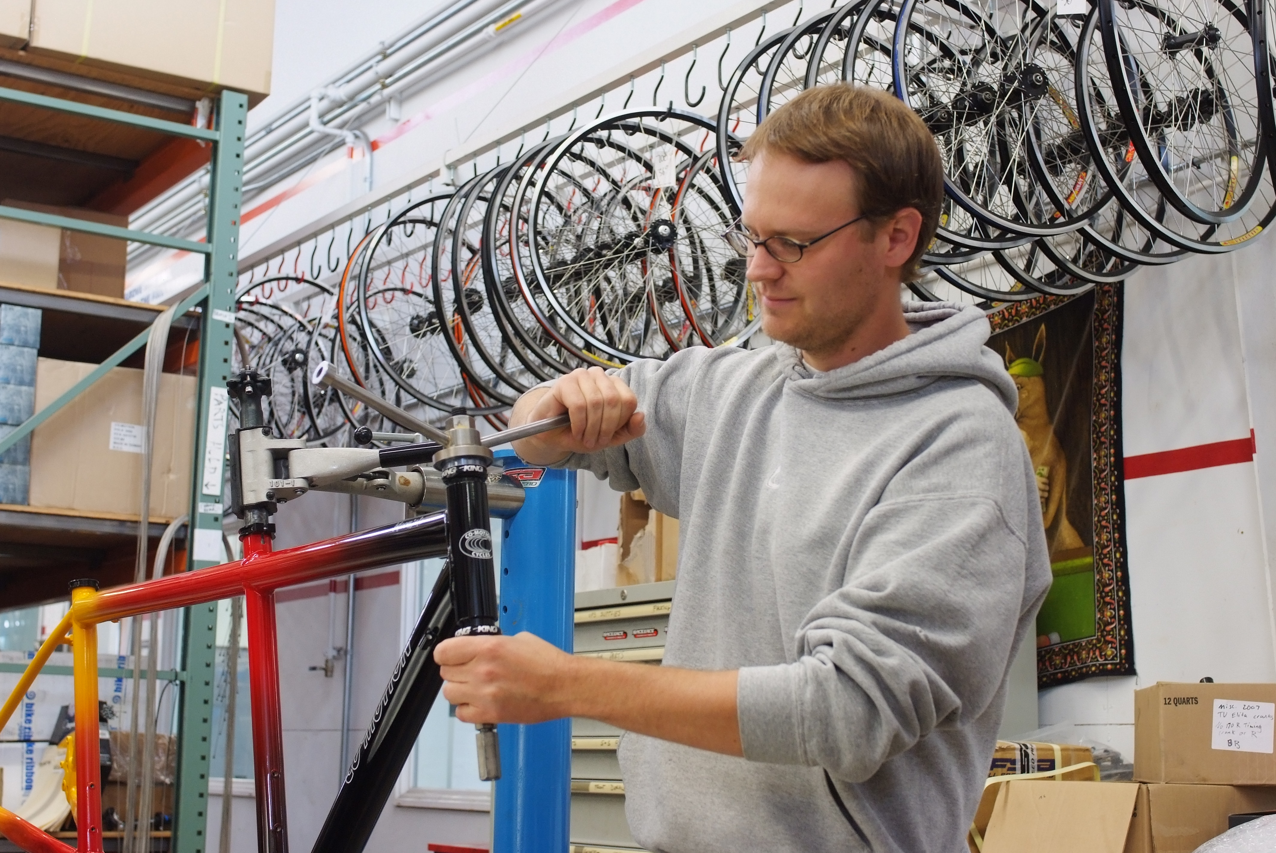 Man fixing bicycle 